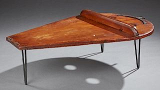 Large Iron Mounted Pine Forge Bellows Coffee Table, 19th c., constructed from one side of a large bellows, now mounted on tri