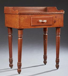 American Classical Washstand, 20th c., the three quarter gallery above a wide skirt with frieze drawer, on tapered turned leg