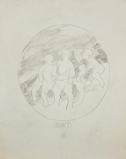 George Valentine Dureau (1930-2014, New Orleans), "Centaur, Dwarves and Putto," 1970, charcoal, signed and dated lower center