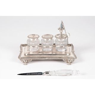 English Sterling Standish and Desk Set, Plus