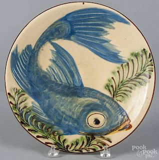 Spanish majolica charger by Puigdemont, signed on verso, 12'' dia.