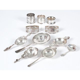 Sterling Tea Strainers and Napkin Holders, Plus