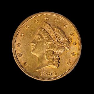 A United States 1854 Liberty Head: Small Date $20 Gold Coin