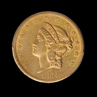 A United States 1854-S Liberty Head $20 Gold Coin