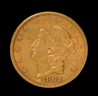 A United States 1864-S Liberty Head $20 Gold Coin