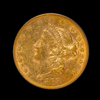 A United States 1865-S Liberty Head $20 Gold Coin