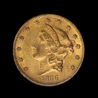 A United States 1866 Liberty Head: Motto $20 Gold Coin
