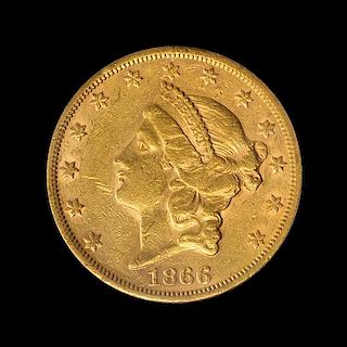 A United States 1866-S Liberty Head: Motto $20 Gold Coin