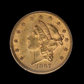 A United States 1867-S Liberty Head $20 Gold Coin