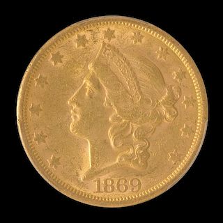 A United States 1869-S Liberty Head $20 Gold Coin