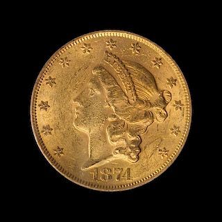 A United States 1874 Liberty Head $20 Gold Coin