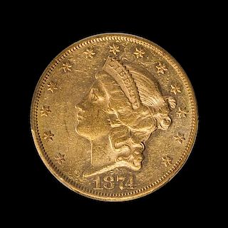 A United States 1874-CC Liberty Head $20 Gold Coin