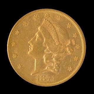 A United States 1874-CC Liberty Head $20 Gold Coin