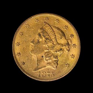A United States 1875-CC Liberty Head $20 Gold Coin