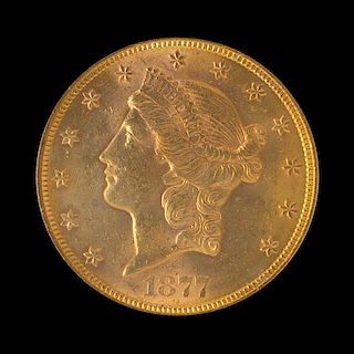 A United States 1877-S Liberty Head $20 Gold Coin