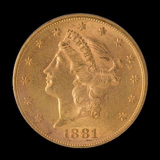 A United States 1881-S Liberty Head $20 Gold Coin