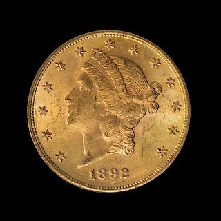 A United States 1892-S Liberty Head $20 Gold Coin