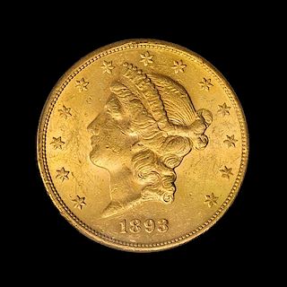 A United States 1893-S Liberty Head $20 Gold Coin