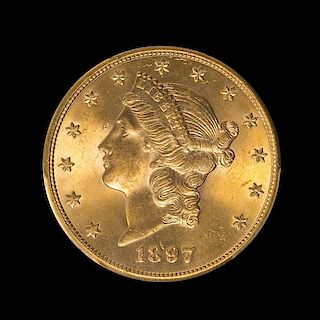 A United States 1897-S Liberty Head $20 Gold Coin