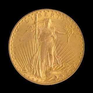 A United States 1908 Saint-Gaudens: Motto $20 Gold Coin