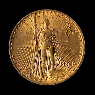 A United States 1908 Saint-Gaudens: Motto $20 Gold Coin