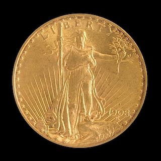 A United States 1908-S Saint-Gaudens $20 Gold Coin