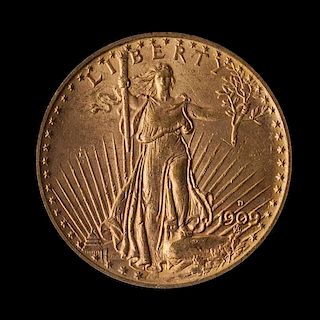 A United States 1909-D Saint-Gaudens $20 Gold Coin