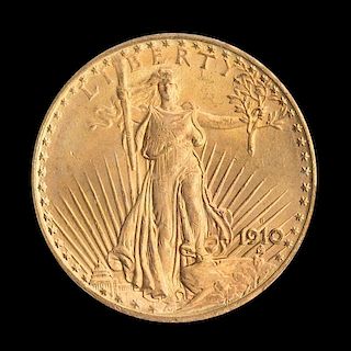 A United States 1910-S Saint-Gaudens $20 Gold Coin