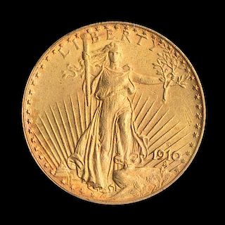 A United States 1910-S Saint-Gaudens $20 Gold Coin