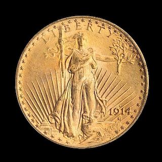A United States 1914-S Saint-Gaudens $20 Gold Coin