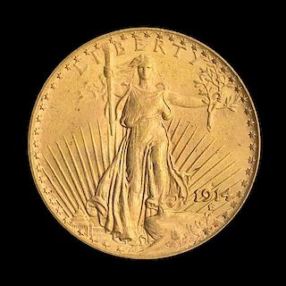 A United States 1914-S Saint-Gaudens $20 Gold Coin