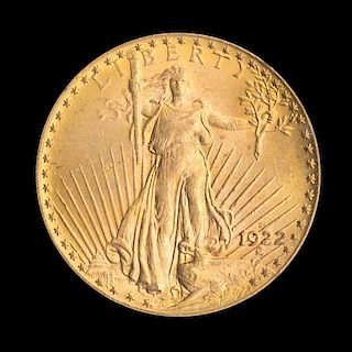 A United States 1922-S Saint-Gaudens $20 Gold Coin