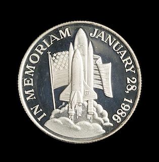 A 1986 Space Shuttle Challenger Memorial 1 oz. Silver Round