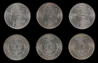 A Group of Six United States 1887 Morgan Silver Dollar Coins