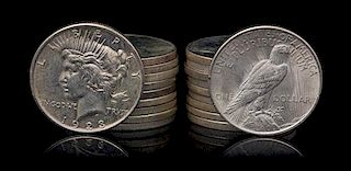A Group of Twenty United States 1922 Peace Silver Dollar Coins