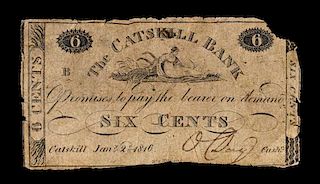 An 1816 The Catskill Bank, Catskill, NY 6-Cent Obsolete Bank Note Varying sizes; Largest measures 2 3/4 x 3 3/4 inches