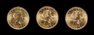 * A Group of Three Great Britain 1957 Sovereign Gold Coins