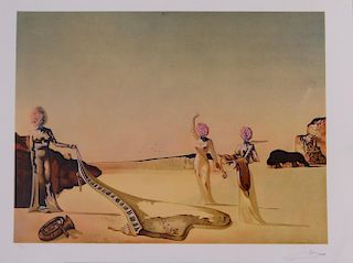 SALVADOR DALI (1904-1989): THREE YOUNG SURREALIST WOMEN HOLDING IN THEIR ARMS THE SKINS OF AN ORCHESTRA