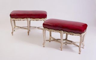 PAIR OF LOUIS XV STYLE WHITE PAINTED TABOURET