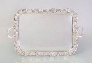 SILVER PLATE TWO-HANDLE TRAY DECORATED WITH GRAPEVINES