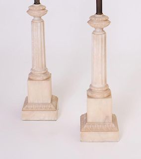 PAIR OF NEOCLASSICAL STYLE ALABASTER COLUMNAR LAMPS