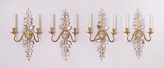 SET OF FOUR BAGUÈS STYLE GILT-METAL AND PRESSED-GLASS TWO-LIGHT SCONCES