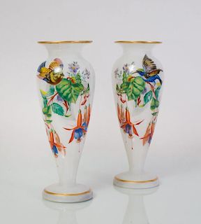 PAIR OF FRENCH PAINTED OPALINE GLASS VASES