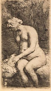 Rembrandt van Rijn, (Dutch, 1606-1669), Woman Bathing Her Feet at a Brook, 1658