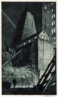 Martin Lewis, (American, 1881-1962), Building a Babylon, Tudor City, N.Y.C, 1929