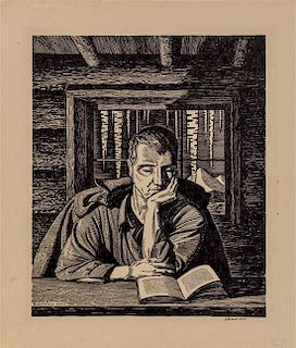 Rockwell Kent, (American, 1882-1971), Man Reading in a Cabin, 1920