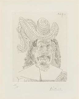 Pablo Picasso, (Spanish, 1881-1973), Portrait de "Mousquetaire" vieillissant, au Visage couperos- (from S-ries