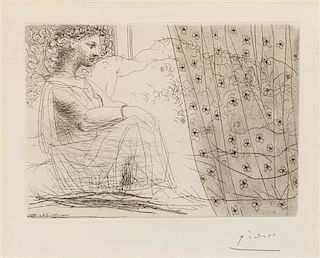 Pablo Picasso, (Spanish, 1881-1973), Minotaure endormi contemple par un femme (from la suite Vollard), 1933