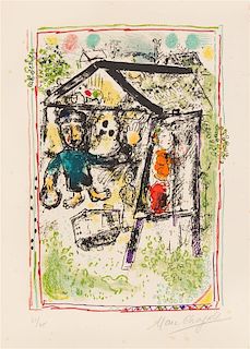 Marc Chagall, (French/Russian, 1887-1985), Le Peintre devant le Village I, 1969