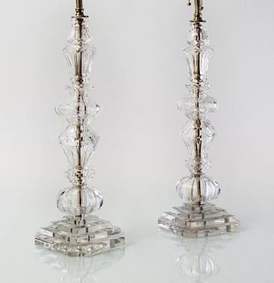PAIR OF CUT-GLASS TABLE LAMPS